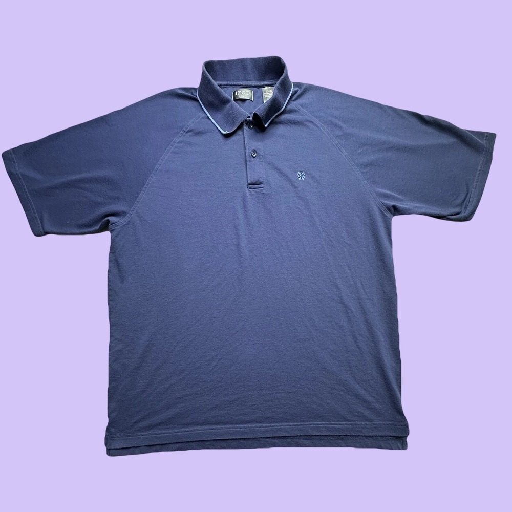 IZOD Polo Shirt Mens L Blue Golf Pima Cotton Blend Short Sleeve Raglan Logo